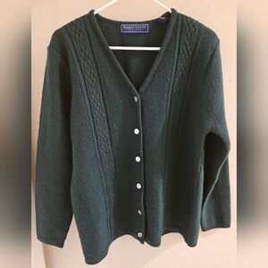 Karen Scott Pure Wool Cardigan Sweater Kelly Green Australia Vintage Petite L